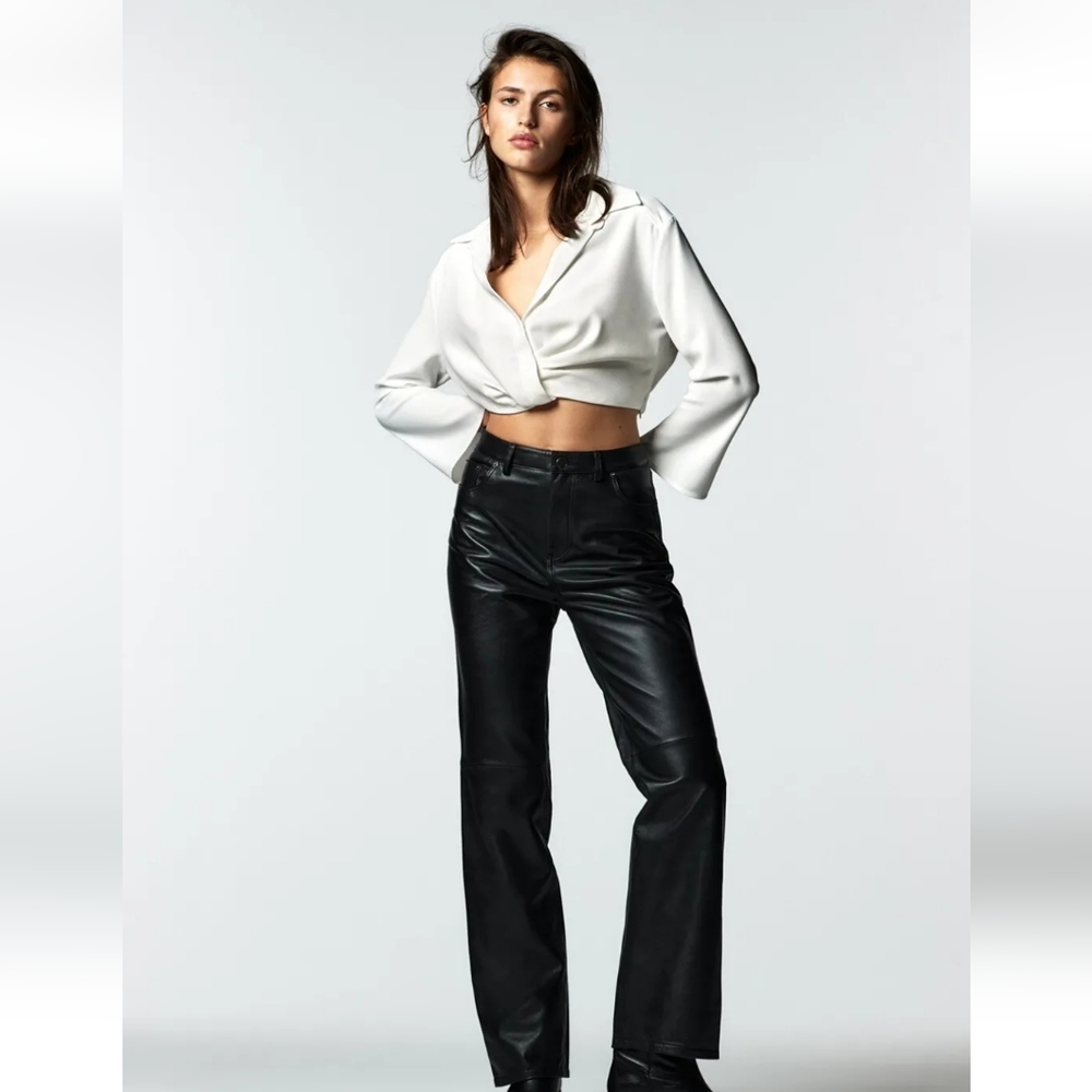 NWT ZARA White Pleated Cropped Shirt S